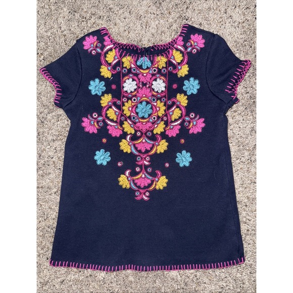 Genuine Kids Oshkosh Embroidered Floral Navy Shirt Dress 4T - Picture 1 of 3